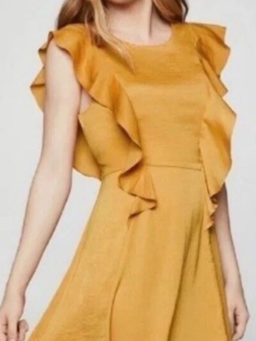 BCBGeneration NEW Yellow Ruffled Satin Asymmetrical Hem Backless Dress Size 4